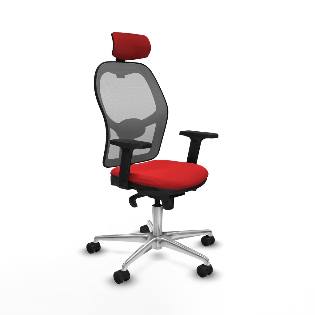 Jorquera sincro malla gris similpiel rojo brazos 2D base aluminio cabecero 2D ruedas 65mm nailon