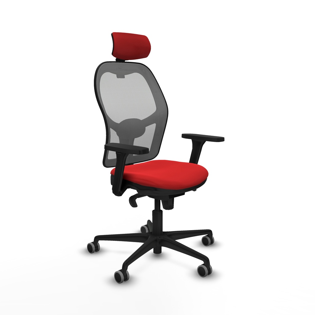 Jorquera sincro malla gris similpiel rojo brazos 3D base nailon cabecero 2D ruedas 65mm engomada