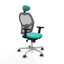 Jorquera sincro malla gris similpiel turquesa brazos 2D base aluminio cabecero fijo ruedas 65mm engomada