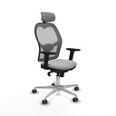 Jorquera sincro malla gris similpiel gris claro brazos 2D base aluminio cabecero 2D ruedas 65mm engomada