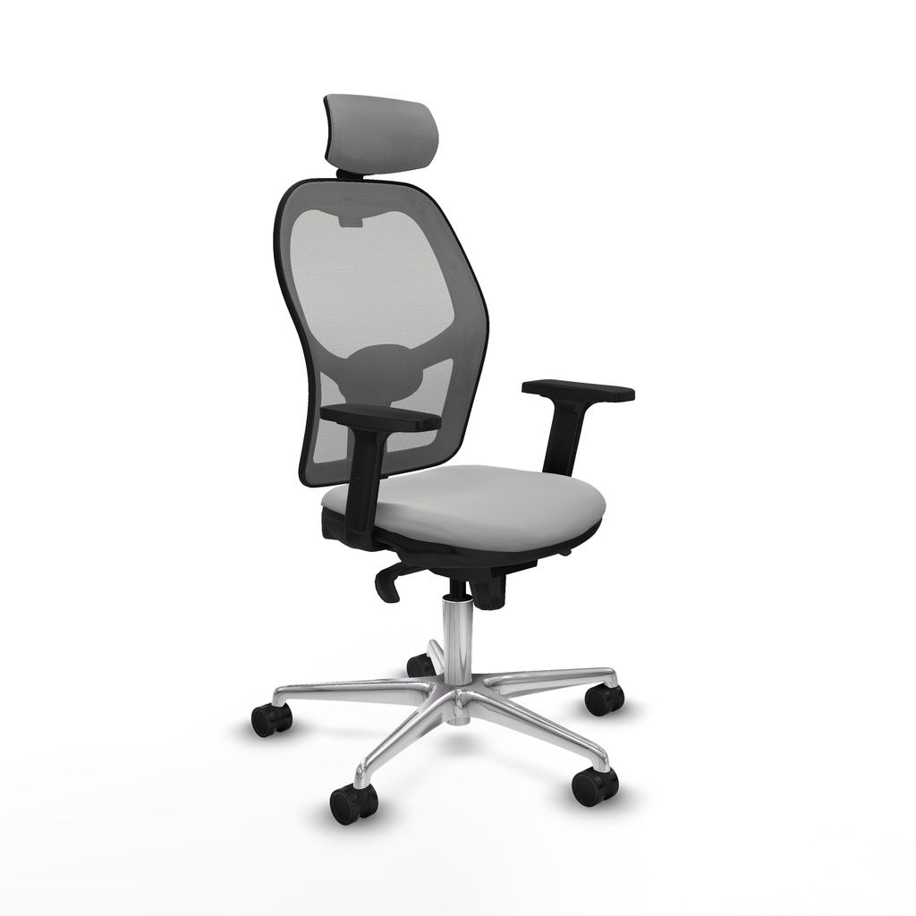 Jorquera sincro malla gris similpiel gris claro brazos 2D base aluminio cabecero 2D ruedas 65mm nailon