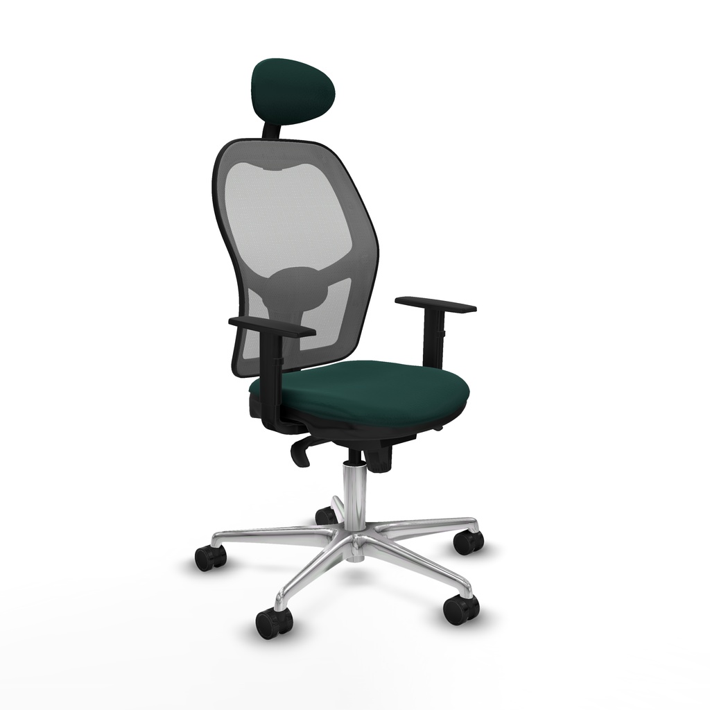 Jorquera sincro malla gris similpiel verde botella brazos 1D base aluminio cabecero fijo ruedas 65mm nailon
