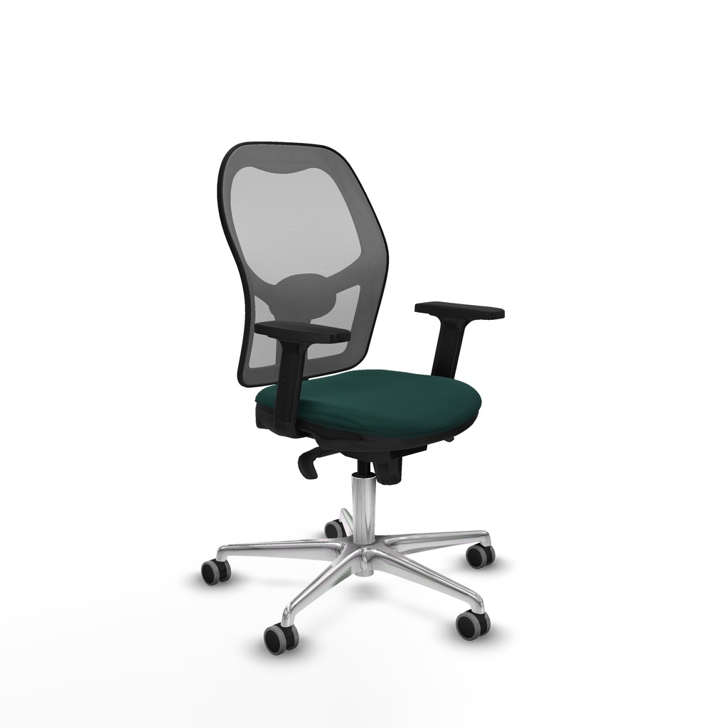 Jorquera sincro malla gris similpiel verde botella brazos 2D base aluminio  ruedas 65mm engomada