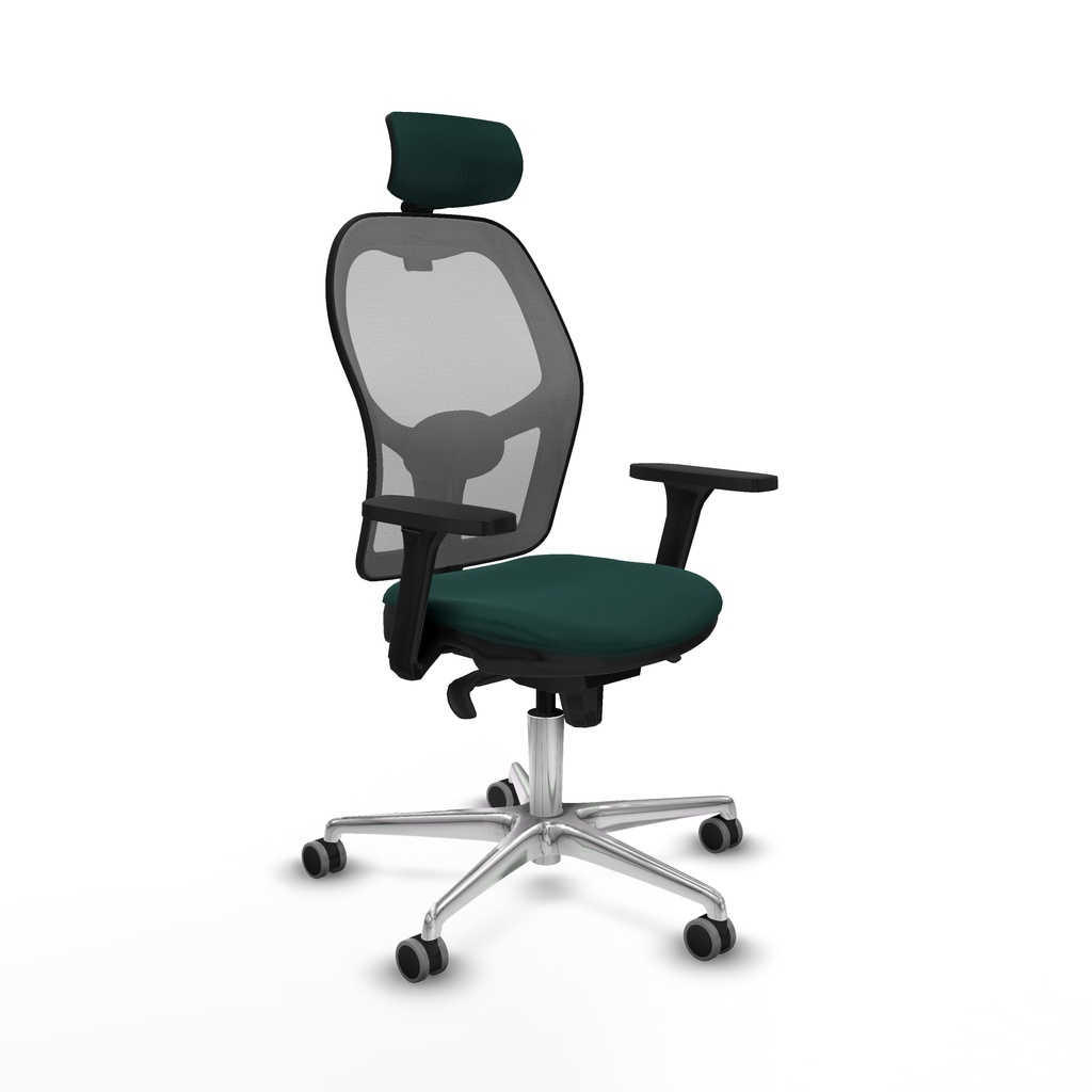 Jorquera sincro malla gris similpiel verde botella brazos 3D base aluminio cabecero 2D ruedas 65mm engomada