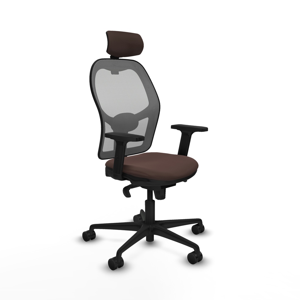 Jorquera sincro malla gris similpiel marrón oscuro brazos 2D base nailon cabecero 2D ruedas 65mm nailon