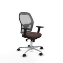 Jorquera sincro malla gris similpiel marrón oscuro brazos 2D base aluminio  ruedas 65mm nailon
