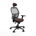 Jorquera sincro malla gris similpiel marrón oscuro brazos 3D base nailon cabecero fijo ruedas 65mm nailon