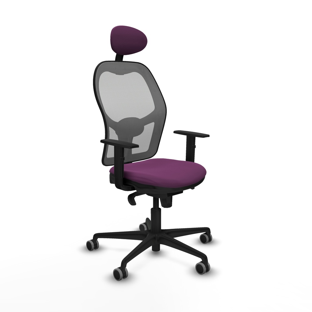 Jorquera sincro malla gris similpiel morado brazos 1D base nailon cabecero fijo ruedas 65mm engomada