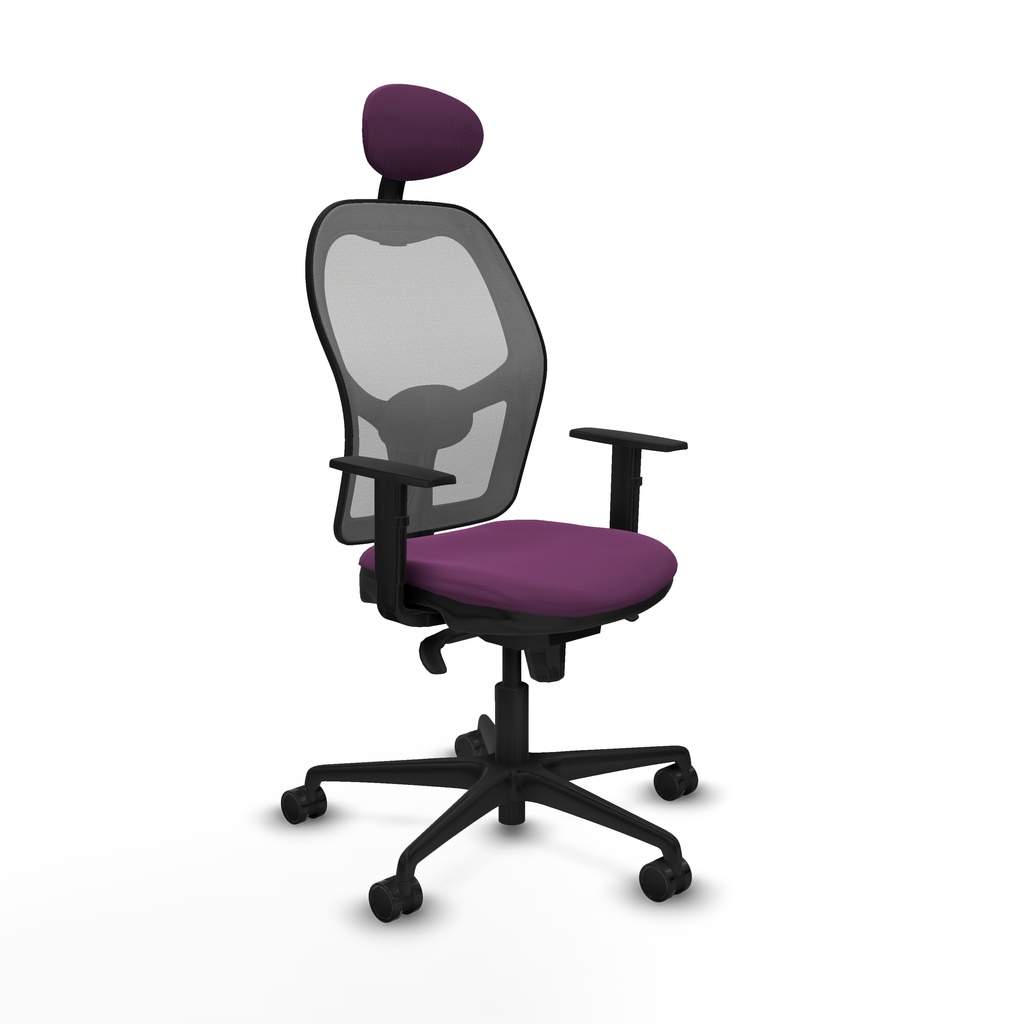 Jorquera sincro malla gris similpiel morado brazos 1D base nailon cabecero fijo ruedas 65mm nailon