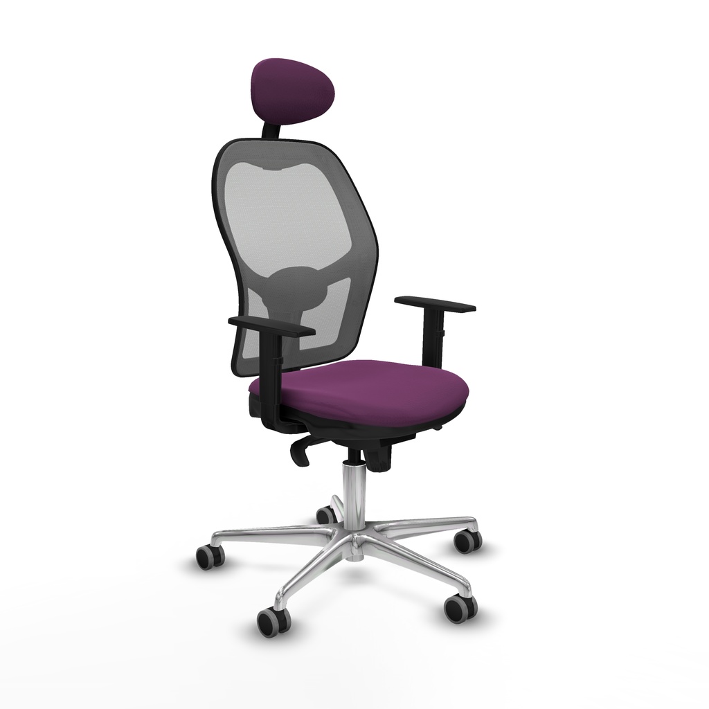 Jorquera sincro malla gris similpiel morado brazos 1D base aluminio cabecero fijo ruedas 65mm engomada