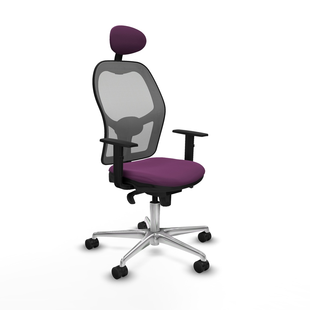 Jorquera sincro malla gris similpiel morado brazos 1D base aluminio cabecero fijo ruedas 65mm nailon