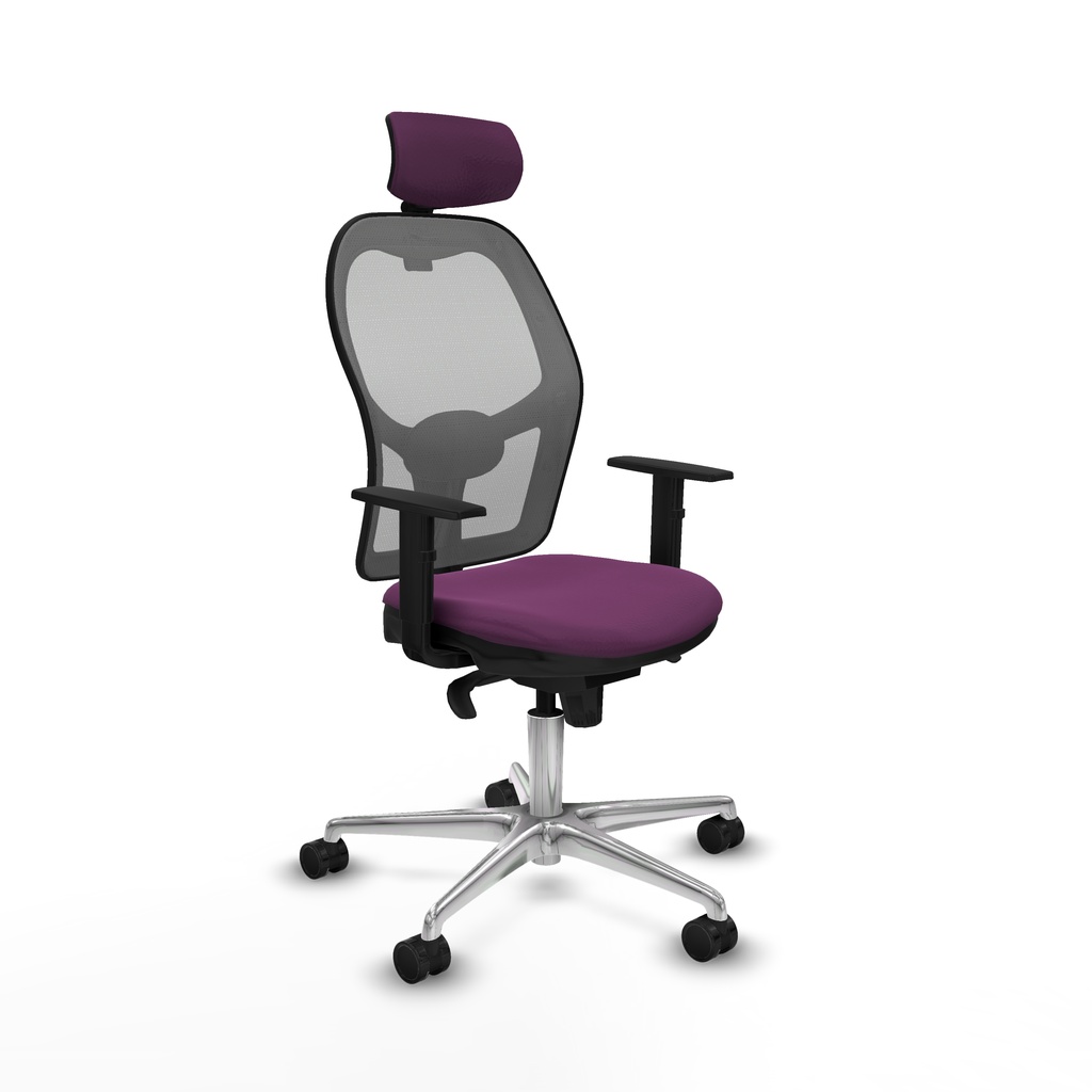 Jorquera sincro malla gris similpiel morado brazos 1D base aluminio cabecero 2D ruedas 65mm nailon