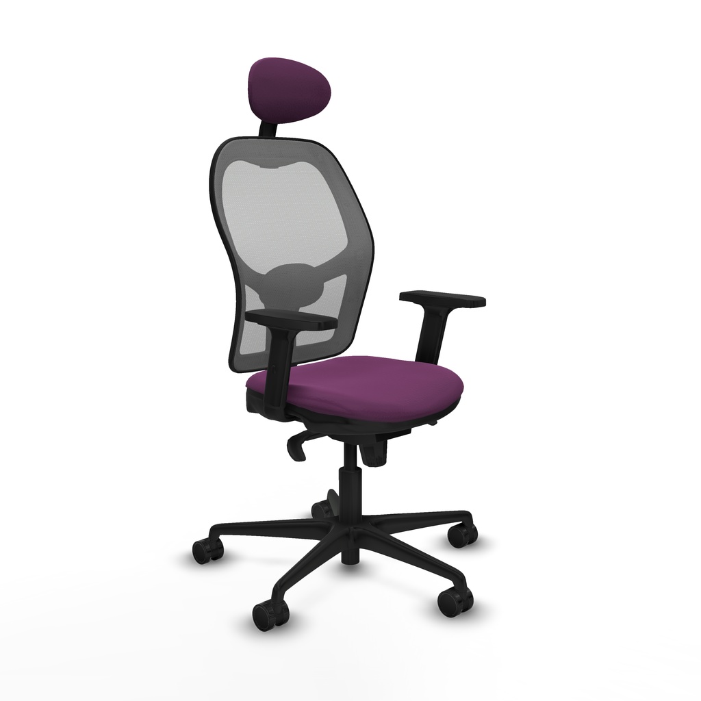 Jorquera sincro malla gris similpiel morado brazos 2D base nailon cabecero fijo ruedas 65mm nailon