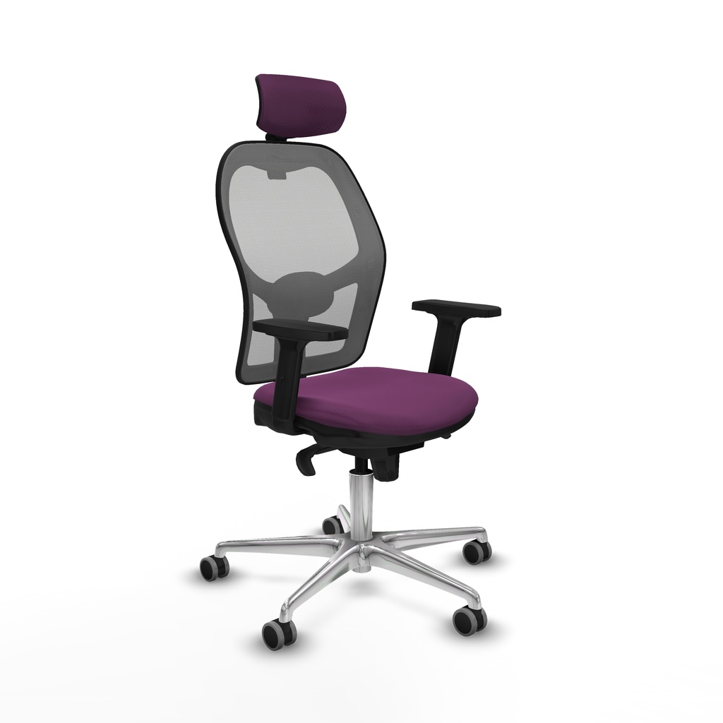 Jorquera sincro malla gris similpiel morado brazos 2D base aluminio cabecero 2D ruedas 65mm engomada