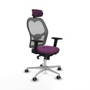 Jorquera sincro malla gris similpiel morado brazos 2D base aluminio cabecero 2D ruedas 65mm engomada