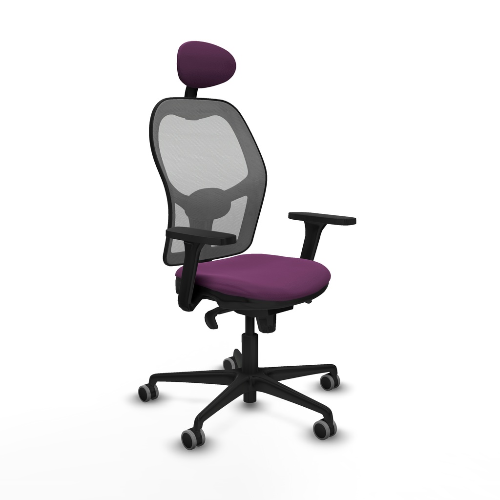 Jorquera sincro malla gris similpiel morado brazos 3D base nailon cabecero fijo ruedas 65mm engomada