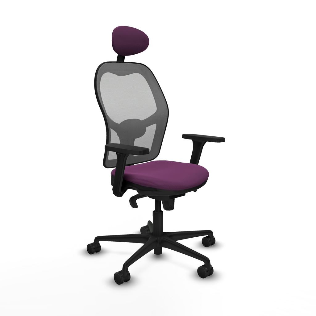 Jorquera sincro malla gris similpiel morado brazos 3D base nailon cabecero fijo ruedas 65mm nailon