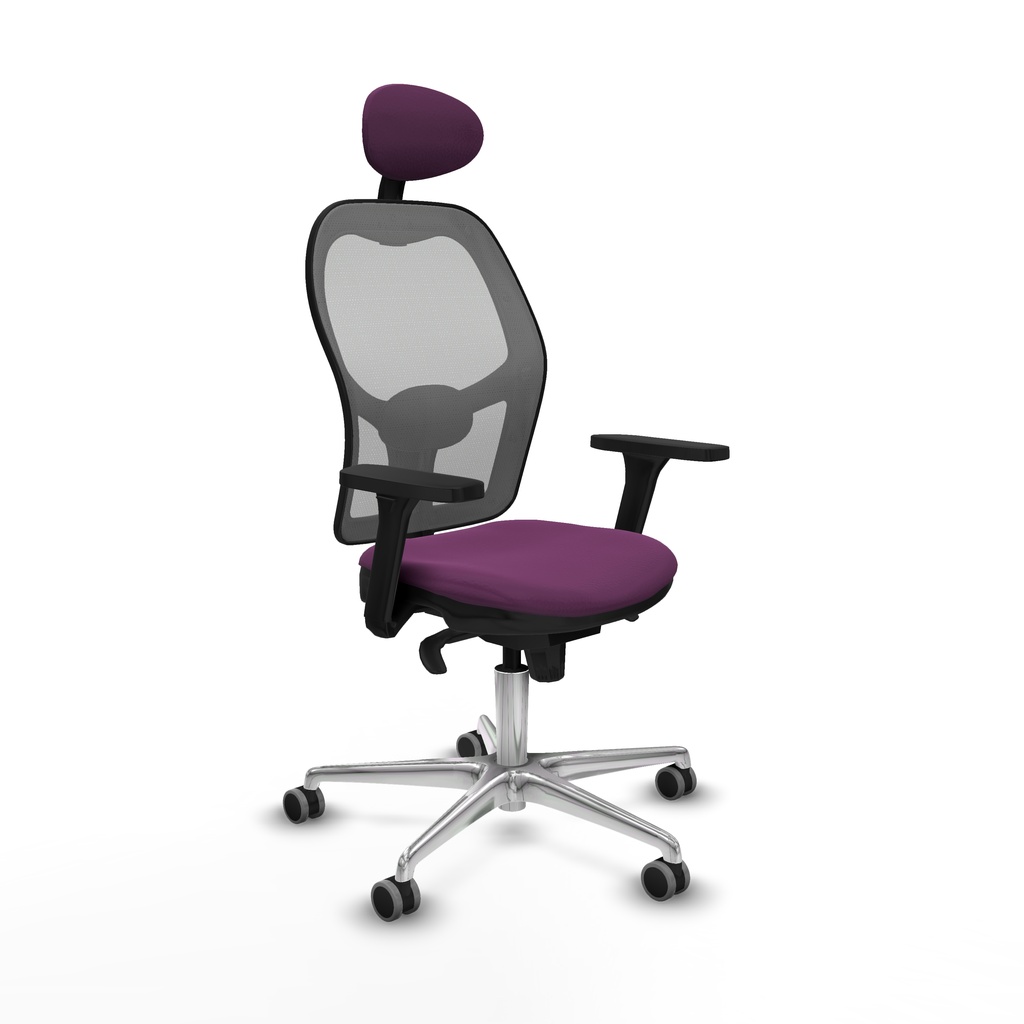 Jorquera sincro malla gris similpiel morado brazos 3D base aluminio cabecero fijo ruedas 65mm engomada
