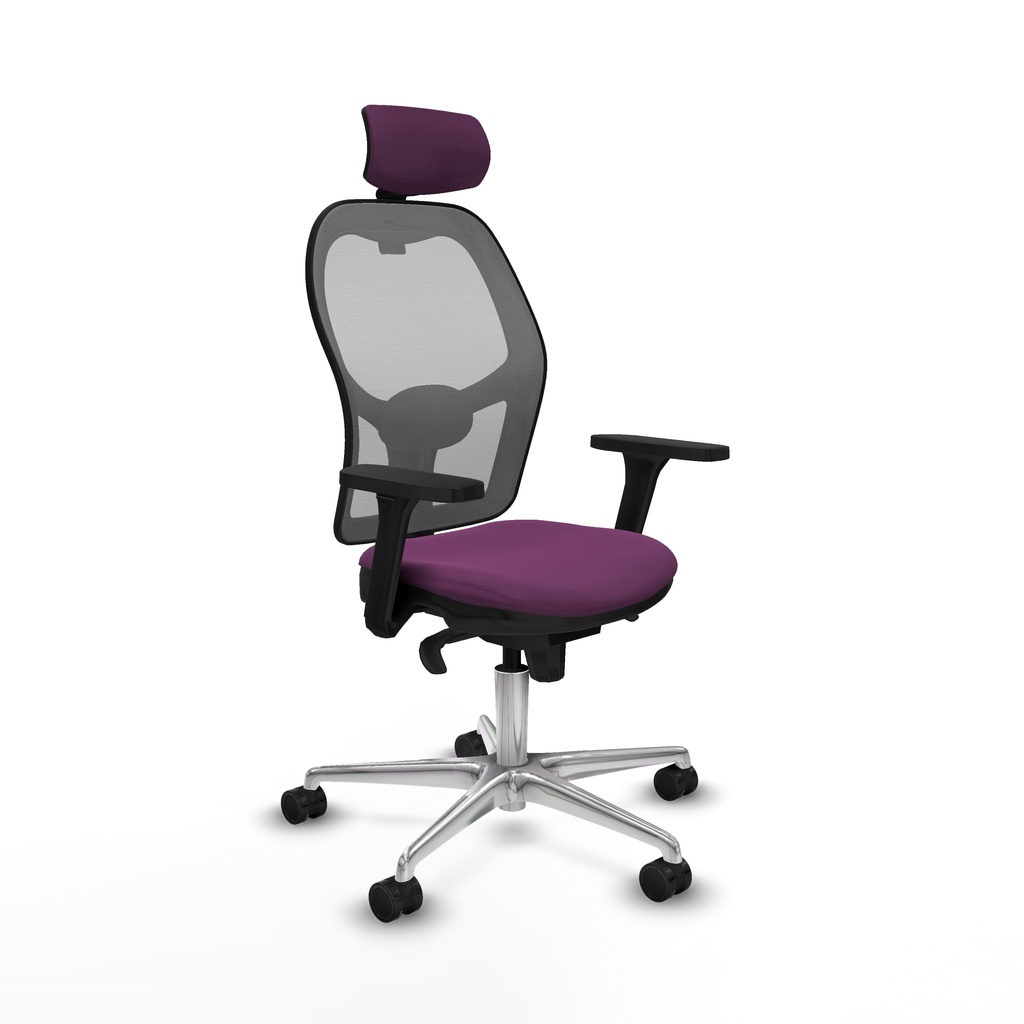 Jorquera sincro malla gris similpiel morado brazos 3D base aluminio cabecero 2D ruedas 65mm nailon