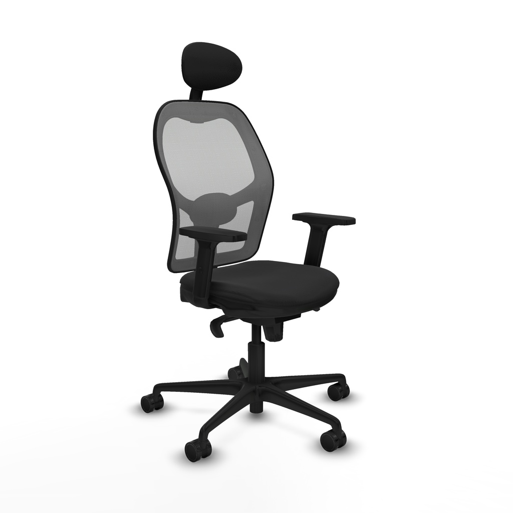 Jorquera sincro malla gris similpiel negro brazos 2D base nailon cabecero fijo ruedas 65mm nailon