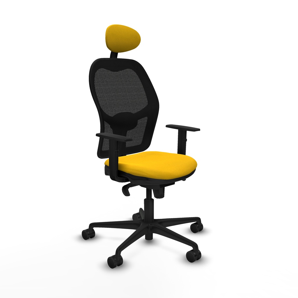 Jorquera sincro malla negra bali amarillo brazos 1D base nailon cabecero fijo ruedas 65mm nailon