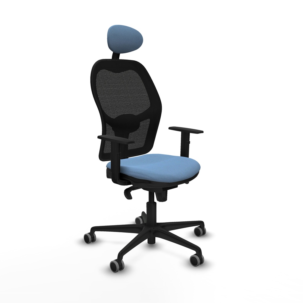 Jorquera sincro malla negra bali azul cielo brazos 1D base nailon cabecero fijo ruedas 65mm engomada