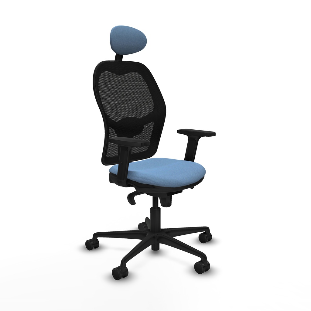 Jorquera sincro malla negra bali azul cielo brazos 2D base nailon cabecero fijo ruedas 65mm nailon
