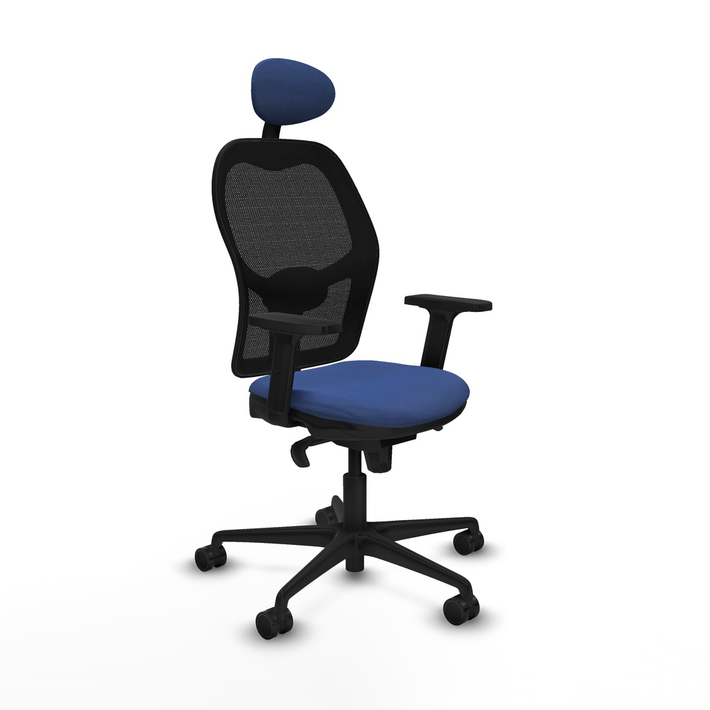Jorquera sincro malla negra bali azul marino brazos 2D base nailon cabecero fijo ruedas 65mm nailon