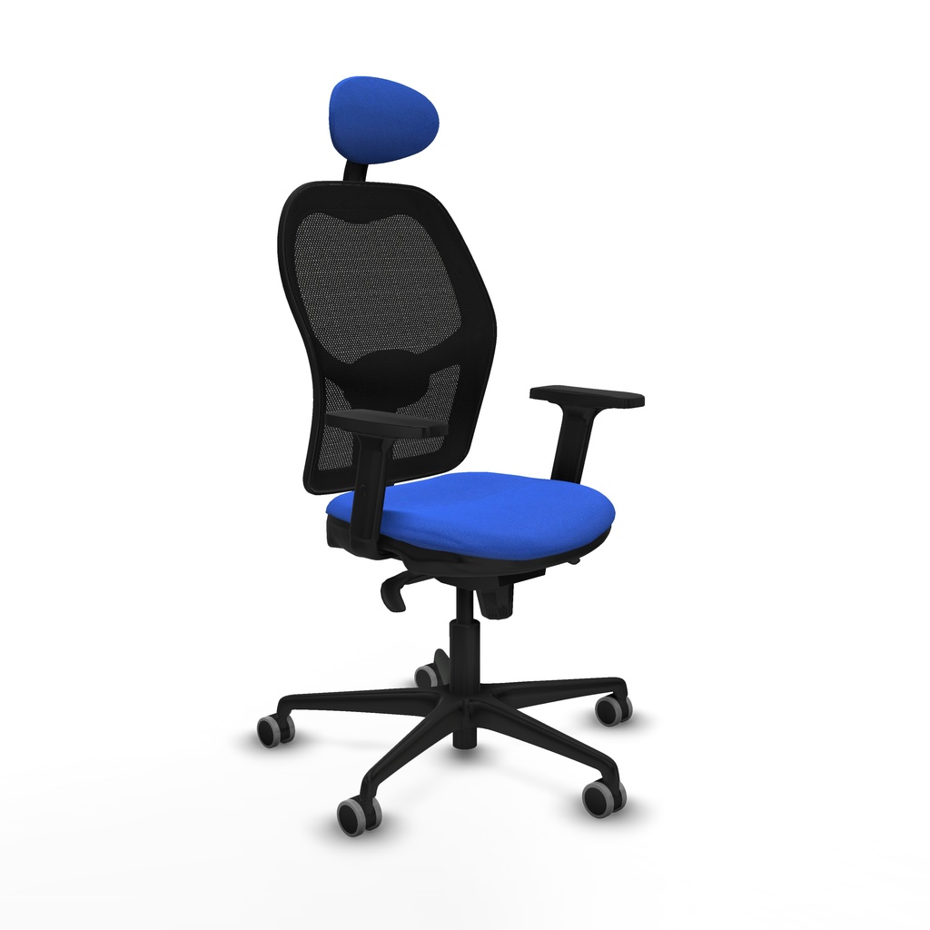 Jorquera sincro malla negra bali azul brazos 2D base nailon cabecero fijo ruedas 65mm engomada