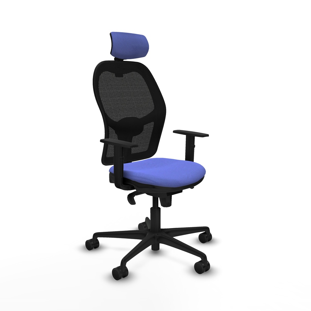 [15S4M5B261B1D036N2] Jorquera sincro malla negra bali azul claro brazos 1D base nailon cabecero 2D ruedas 65mm nailon