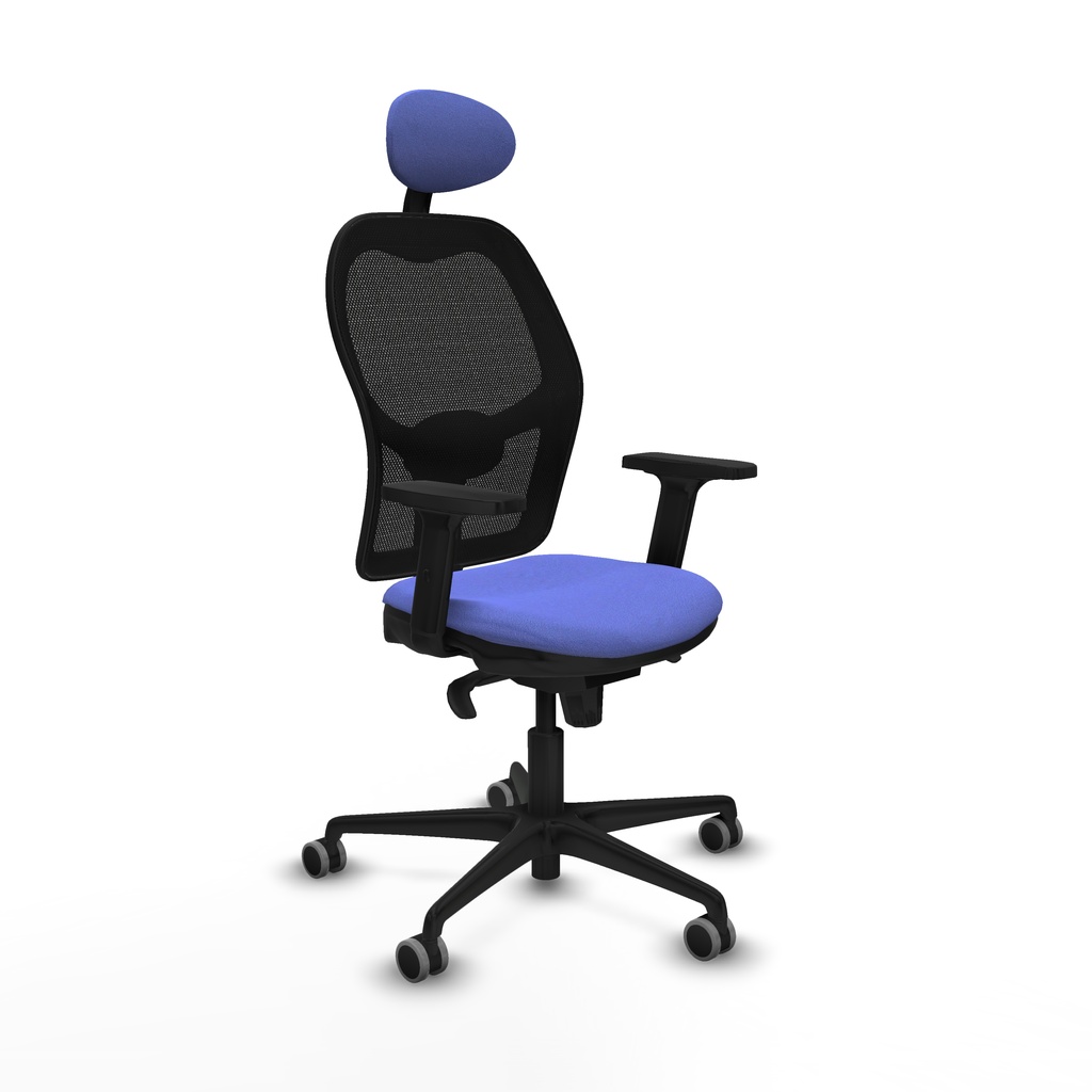 Jorquera sincro malla negra bali azul claro brazos 2D base nailon cabecero fijo ruedas 65mm engomada