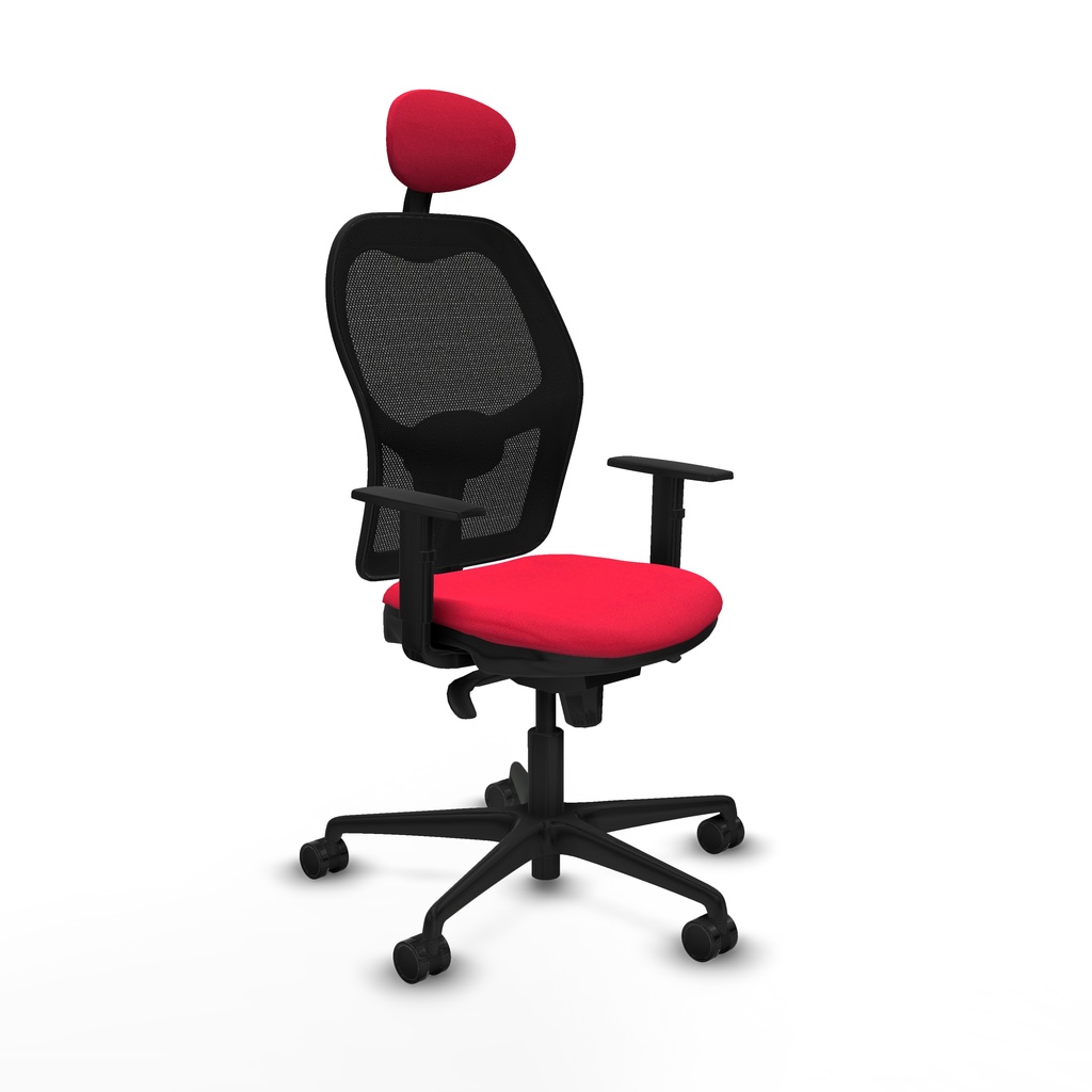 Jorquera sincro malla negra bali rojo brazos 1D base nailon cabecero fijo ruedas 65mm nailon
