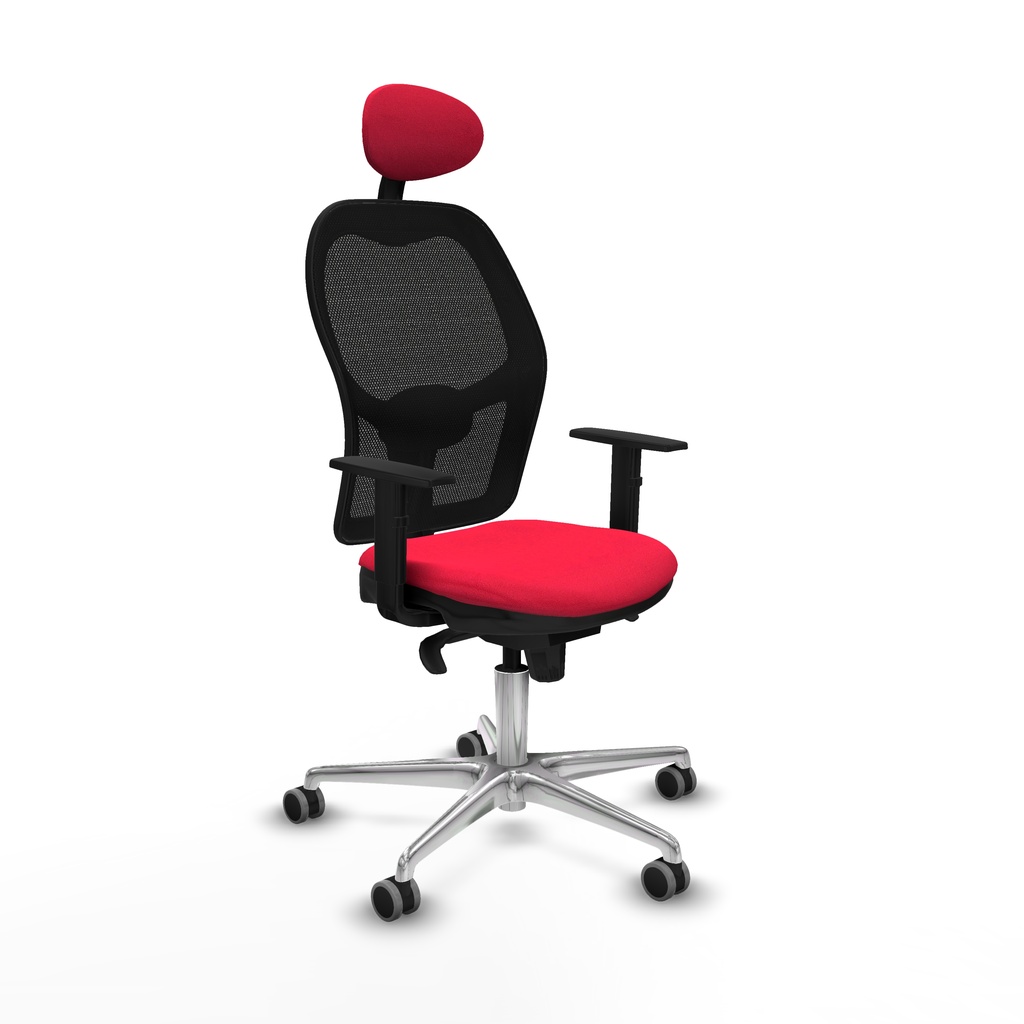 Jorquera sincro malla negra bali rojo brazos 1D base aluminio cabecero fijo ruedas 65mm engomada