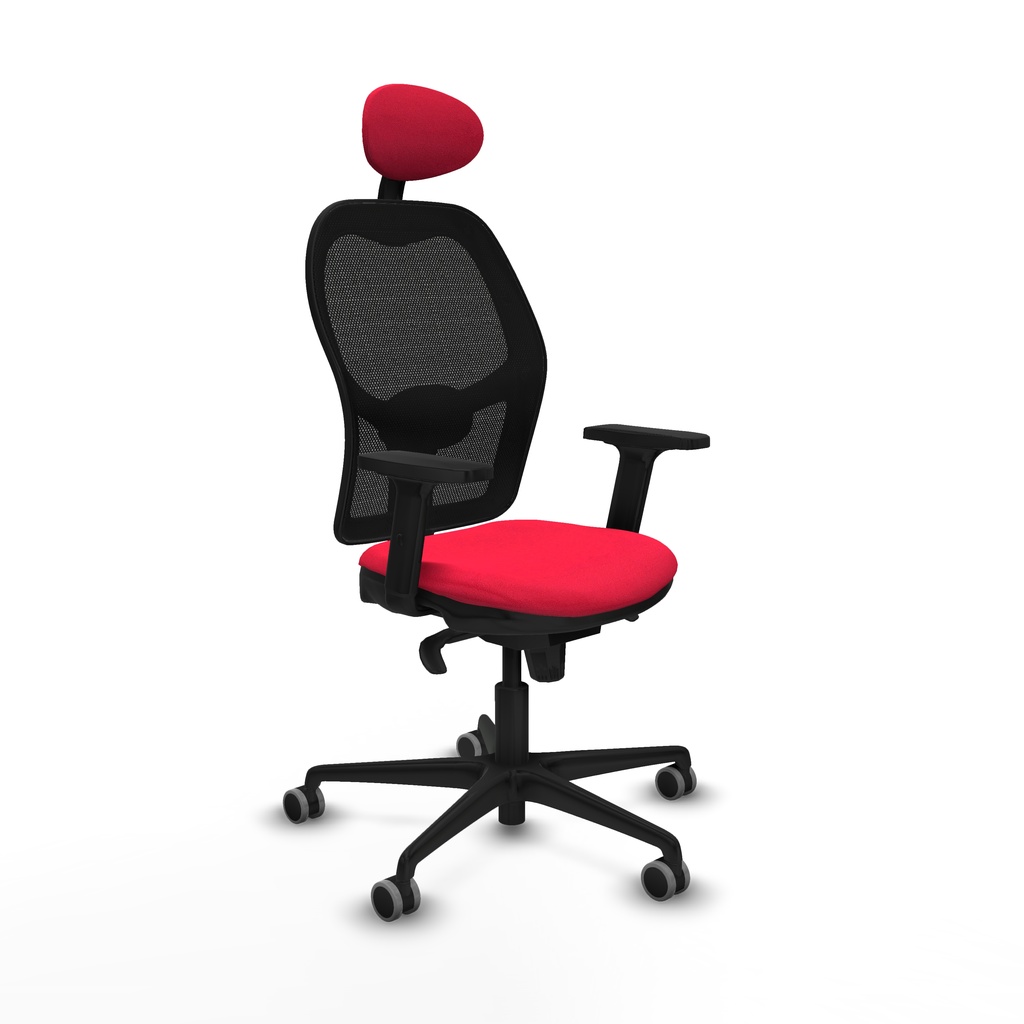 Jorquera sincro malla negra bali rojo brazos 2D base nailon cabecero fijo ruedas 65mm engomada