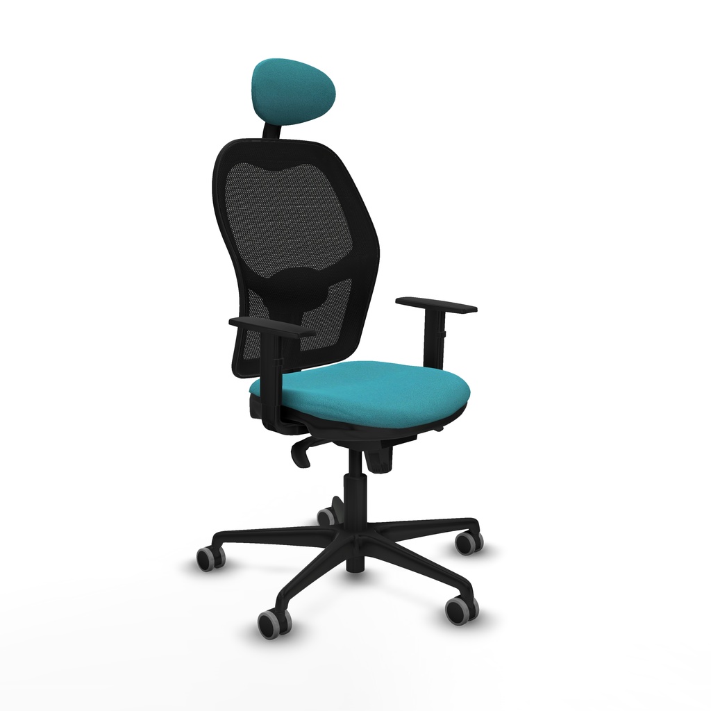 Jorquera sincro malla negra bali turquesa brazos 1D base nailon cabecero fijo ruedas 65mm engomada