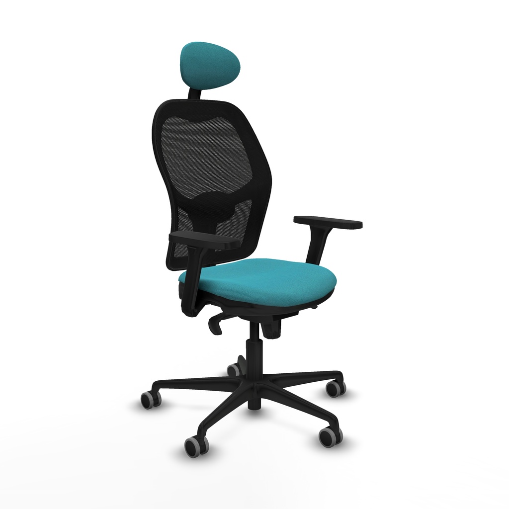 Jorquera sincro malla negra bali turquesa brazos 3D base nailon cabecero fijo ruedas 65mm engomada