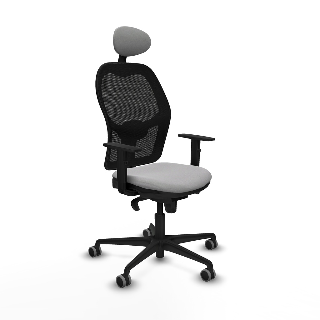Jorquera sincro malla negra bali gris claro brazos 1D base nailon cabecero fijo ruedas 65mm engomada