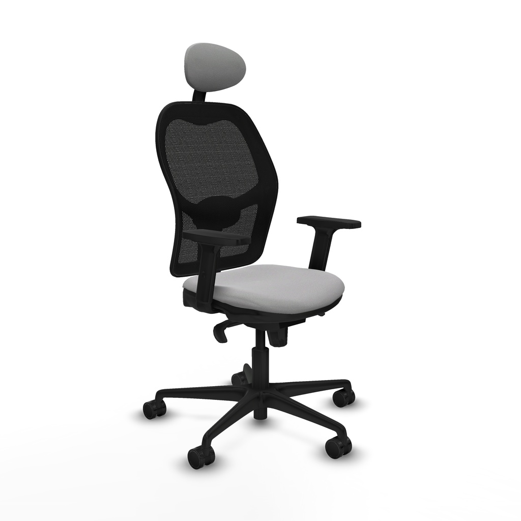 Jorquera sincro malla negra bali gris claro brazos 2D base nailon cabecero fijo ruedas 65mm nailon