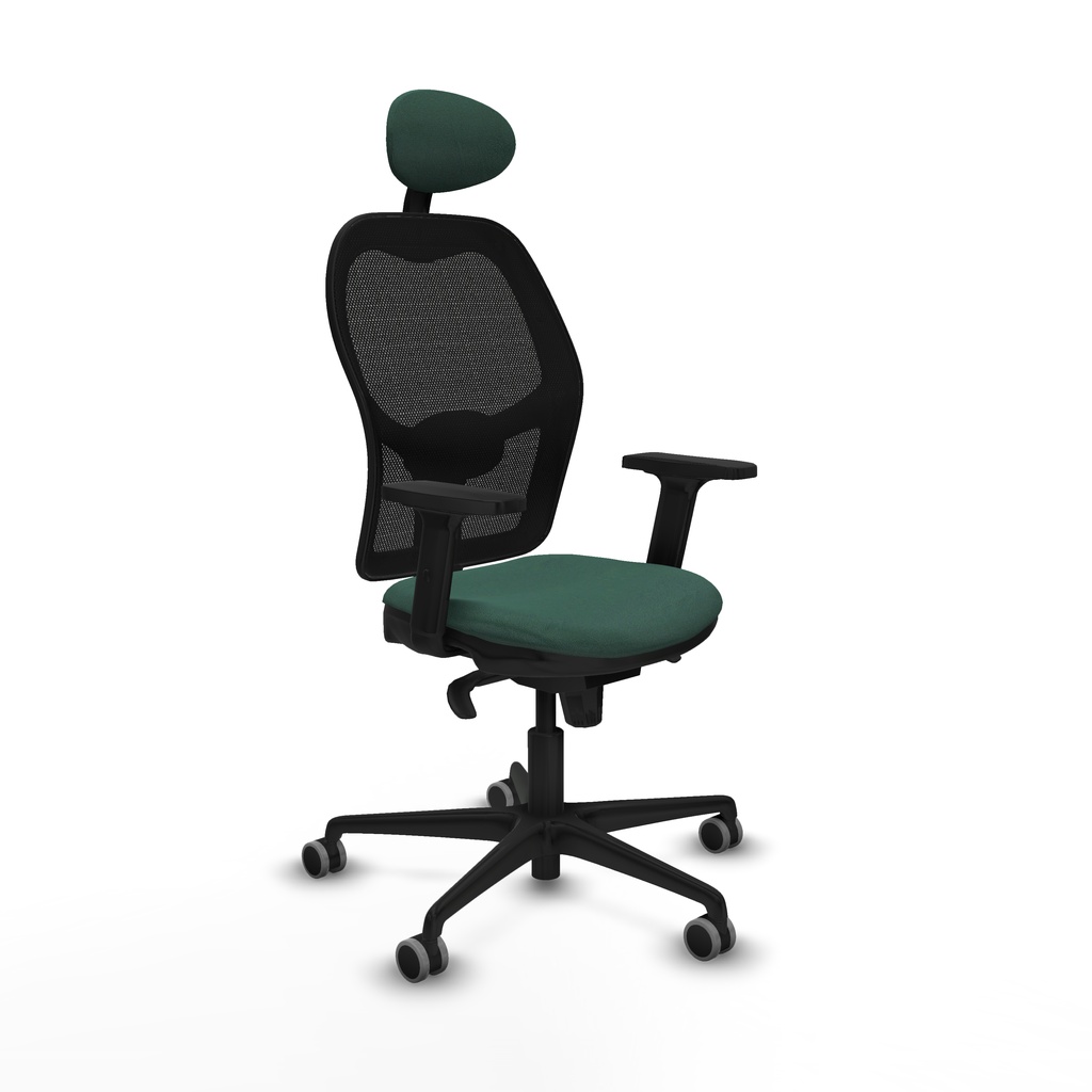 Jorquera sincro malla negra bali verde botella brazos 2D base nailon cabecero fijo ruedas 65mm engomada