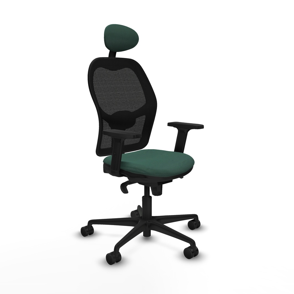 Jorquera sincro malla negra bali verde botella brazos 2D base nailon cabecero fijo ruedas 65mm nailon