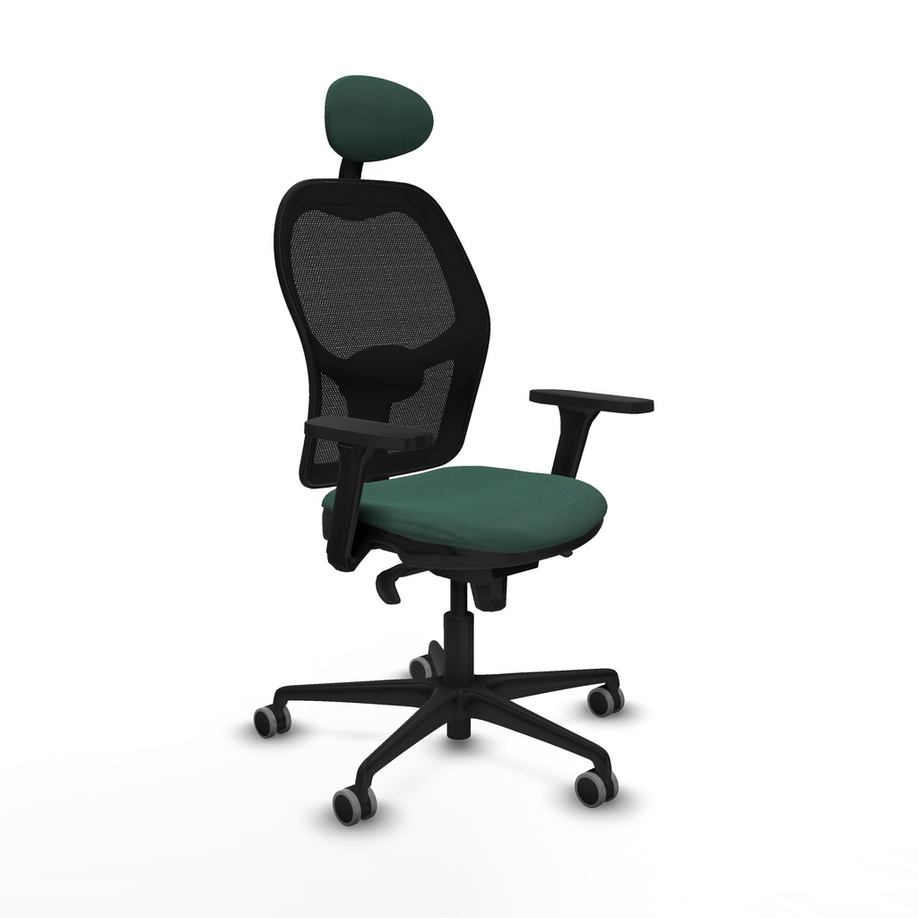 Jorquera sincro malla negra bali verde botella brazos 3D base nailon cabecero fijo ruedas 65mm engomada
