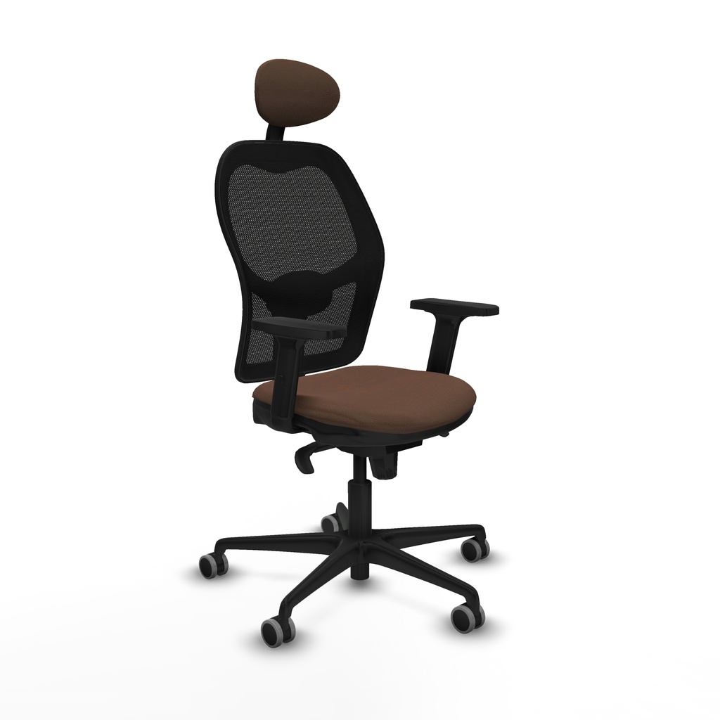 Jorquera sincro malla negra bali marrón oscuro brazos 2D base nailon cabecero fijo ruedas 65mm engomada