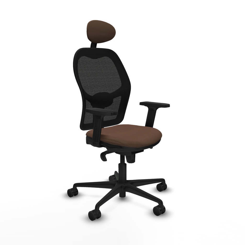 Jorquera sincro malla negra bali marrón oscuro brazos 2D base nailon cabecero fijo ruedas 65mm nailon