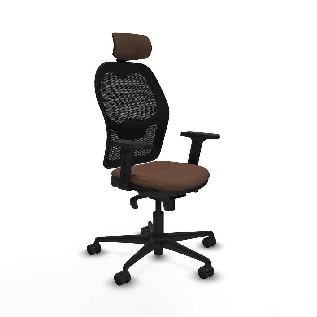 Jorquera sincro malla negra bali marrón oscuro brazos 2D base nailon cabecero 2D ruedas 65mm nailon