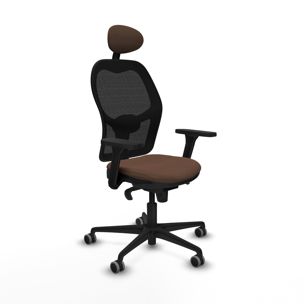 Jorquera sincro malla negra bali marrón oscuro brazos 3D base nailon cabecero fijo ruedas 65mm engomada