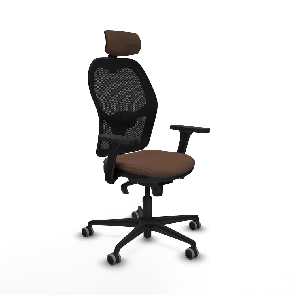 Jorquera sincro malla negra bali marrón oscuro brazos 3D base nailon cabecero 2D ruedas 65mm engomada