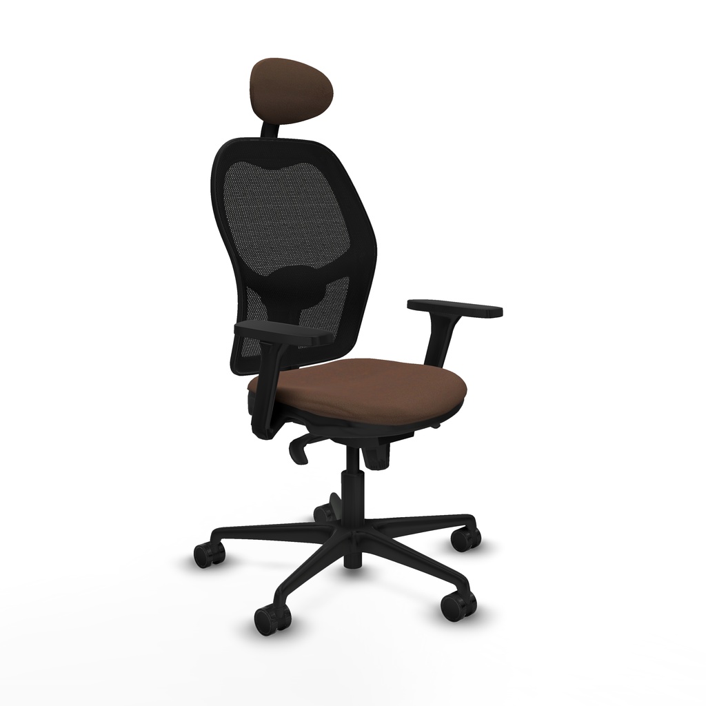 Jorquera sincro malla negra bali marrón oscuro brazos 3D base nailon cabecero fijo ruedas 65mm nailon