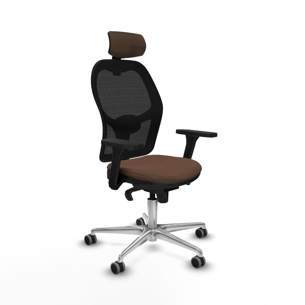 Jorquera sincro malla negra bali marrón oscuro brazos 3D base aluminio cabecero 2D ruedas 65mm engomada