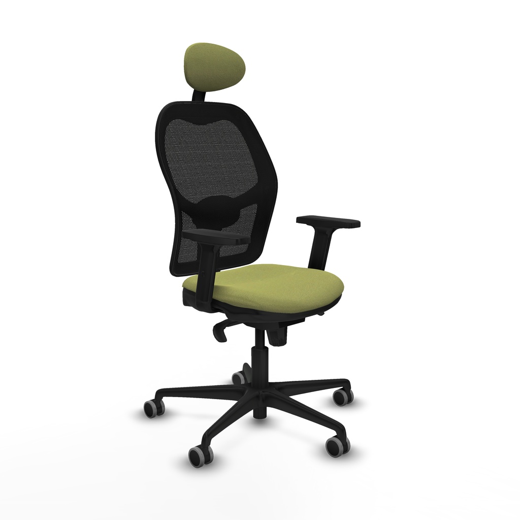 Jorquera sincro malla negra bali verde oliva brazos 2D base nailon cabecero fijo ruedas 65mm engomada
