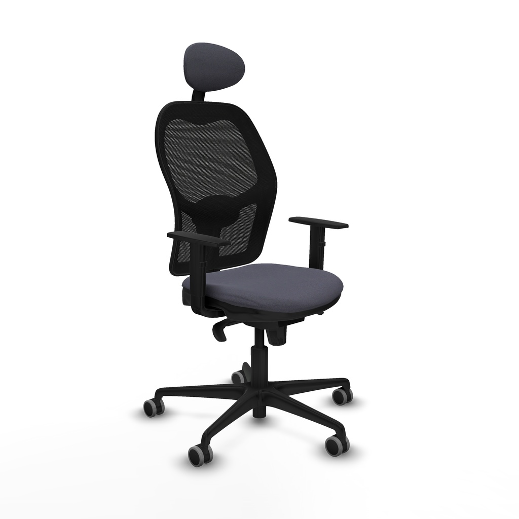 Jorquera sincro malla negra bali gris oscuro brazos 1D base nailon cabecero fijo ruedas 65mm engomada